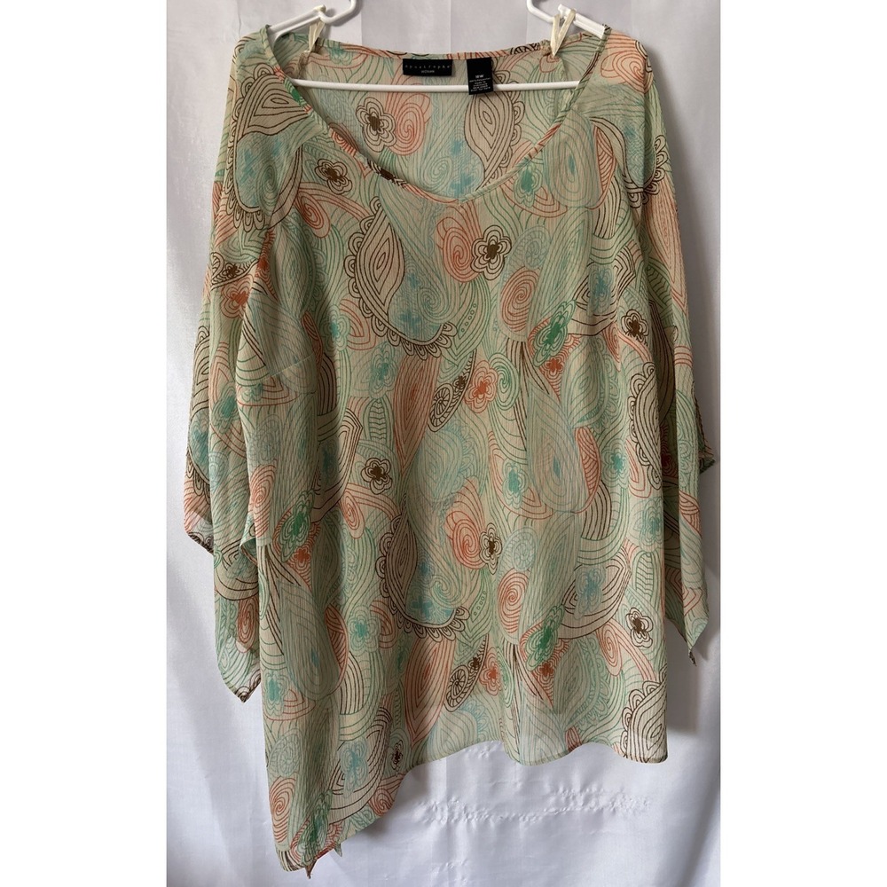 Apostrophe Women's Sheer Multicolor Paisley Kimono Sleeve Asymmetrical Blouse 18